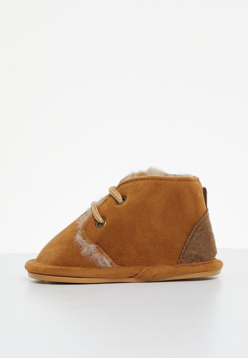 Pop Candy - Baby booties with faux fur - brown