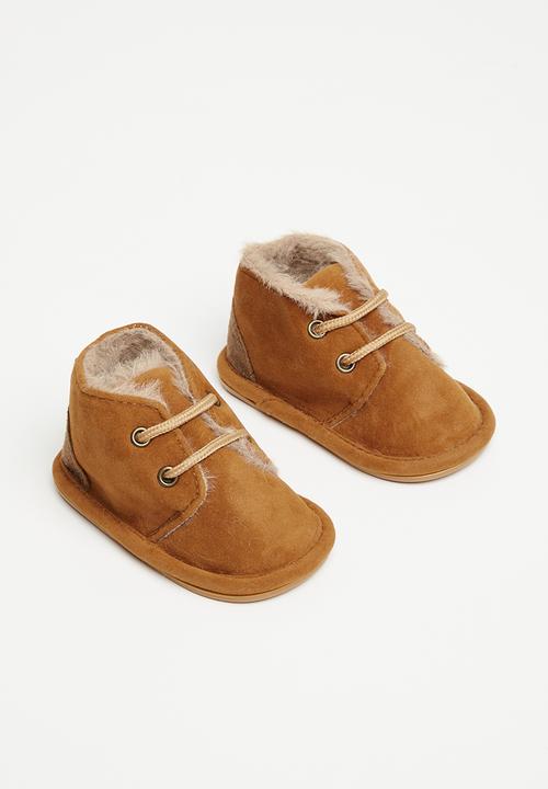 Pop Candy - Baby booties with faux fur - brown
