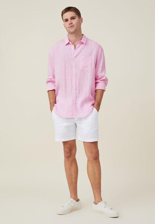 Cotton On - Linen long sleeve shirt - hot pink gingham