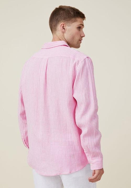 Cotton On - Linen long sleeve shirt - hot pink gingham