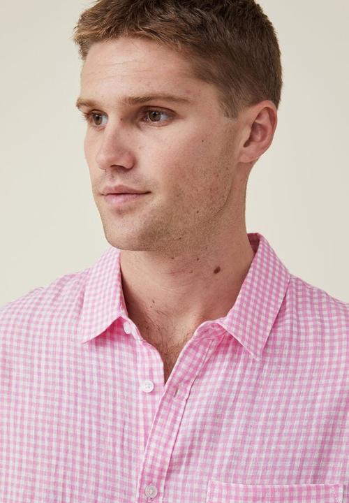 Cotton On - Linen long sleeve shirt - hot pink gingham