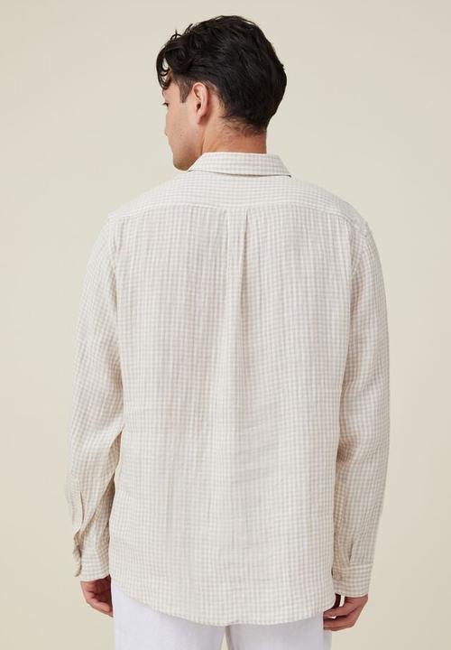 Cotton On - Linen long sleeve shirt - sand gingham