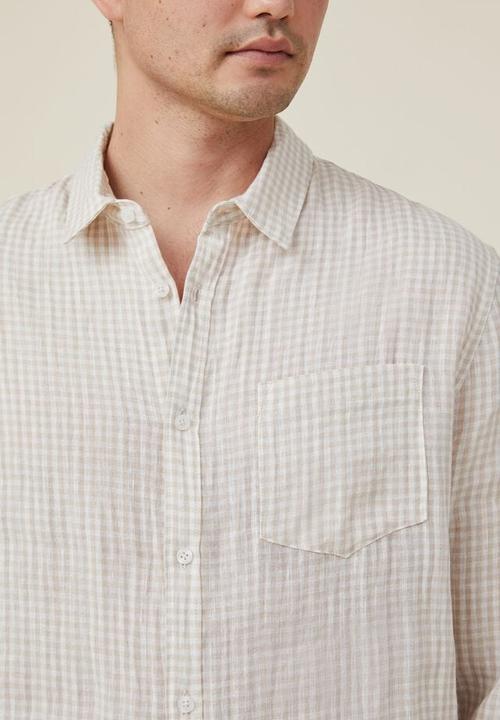 Cotton On - Linen long sleeve shirt - sand gingham