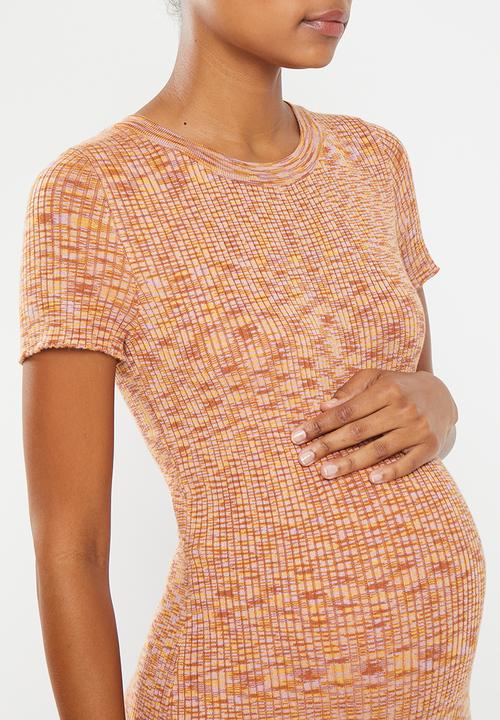 Cotton On - Maternity friendly space dye midi dress - brown/pink multi space dye