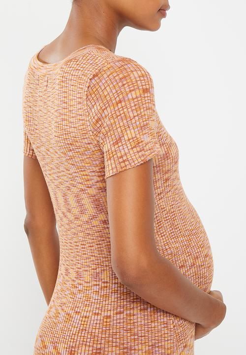 Cotton On - Maternity friendly space dye midi dress - brown/pink multi space dye