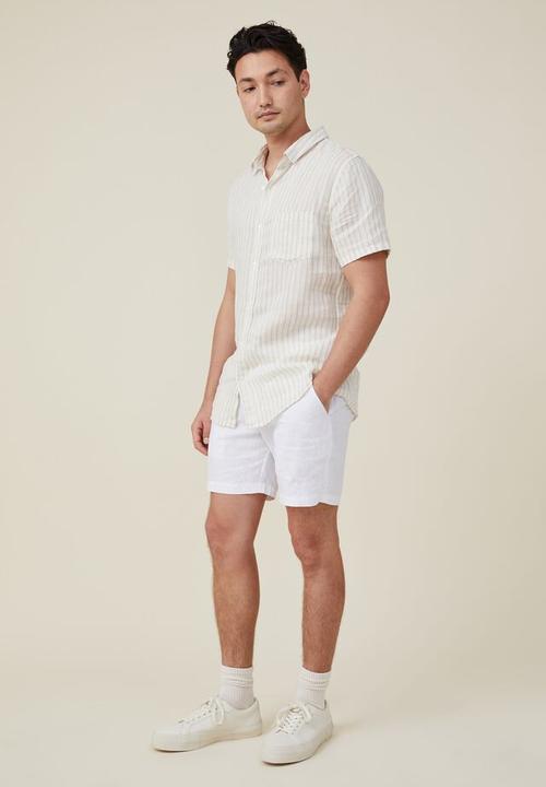 Cotton On - Linen short sleeve shirt - sand stripe