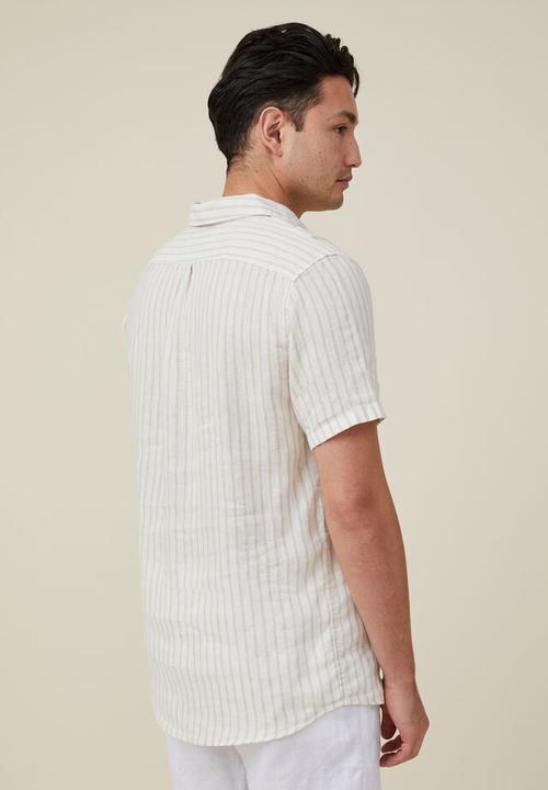Cotton On - Linen short sleeve shirt - sand stripe