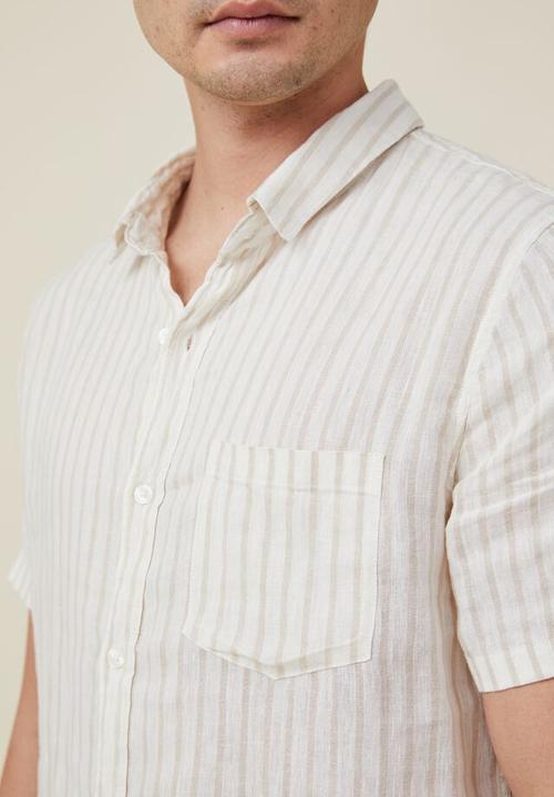 Cotton On - Linen short sleeve shirt - sand stripe
