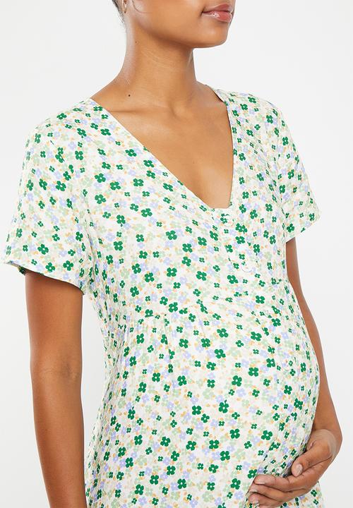 Cotton On - Maternity friendly short sleeve midi dress - molly meadow field green