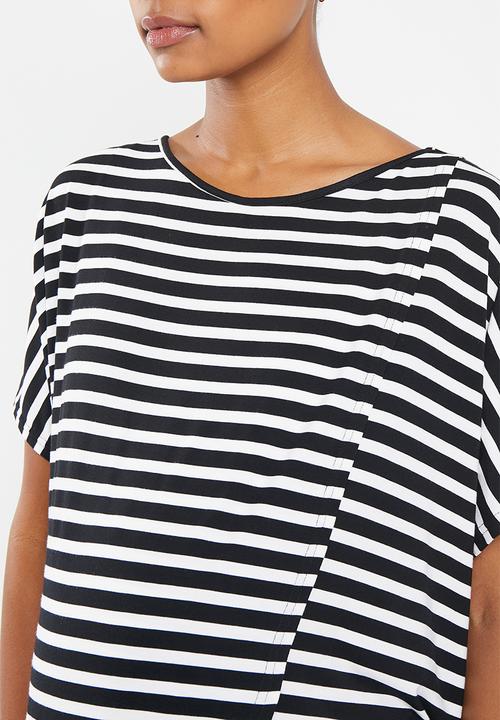 Superbalist - Maternity viscose lycra short sleep set - black & white stripe