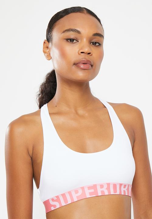 Superdry. - Large logo crop bralette - white & fluro coral