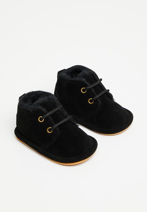 Pop Candy - Baby booties with faux fur - black