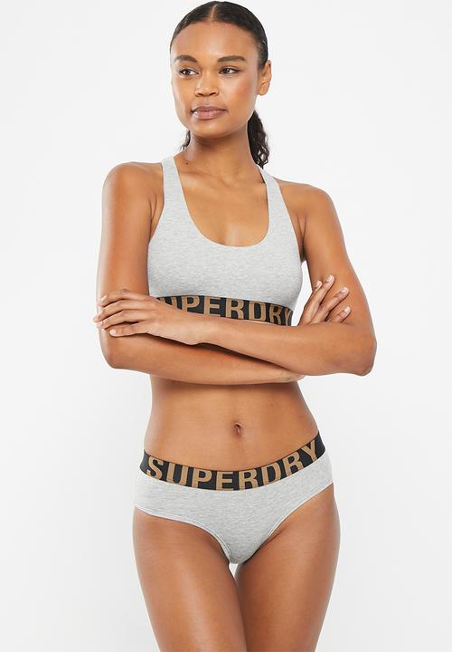Superdry. - Large logo hipster brief - grey marl & gold