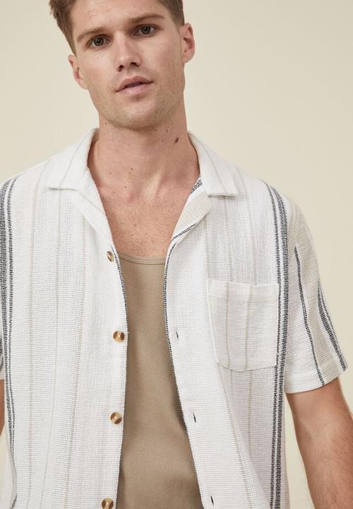 Cotton On - Palma short sleeve shirt - off white stripe