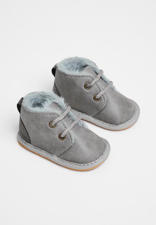 Pop Candy - Baby booties with faux fur - grey