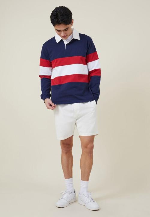 Cotton On - Rugby long sleeve polo - indigo tri stripe