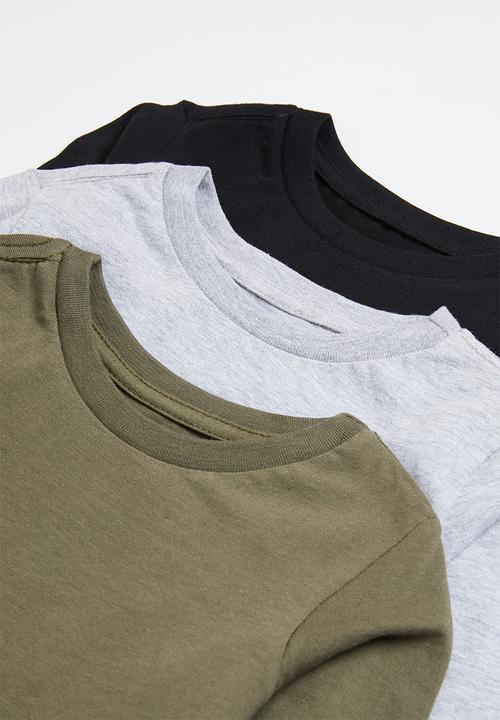 Superbalist - 3 pack long sleeve tee - fatigue/grey mel/black