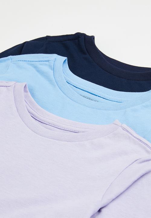 Superbalist - Girls 3 pk plain long sleeve tees - lilac/navy/light blue