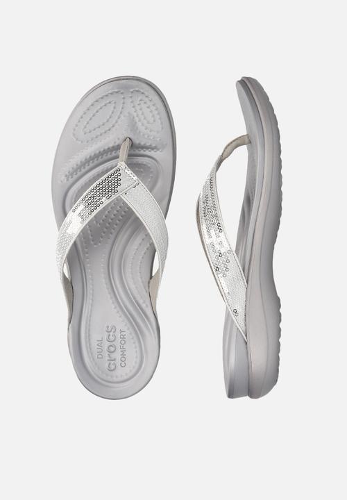 Crocs - Capri V sequin flip-flops - silver