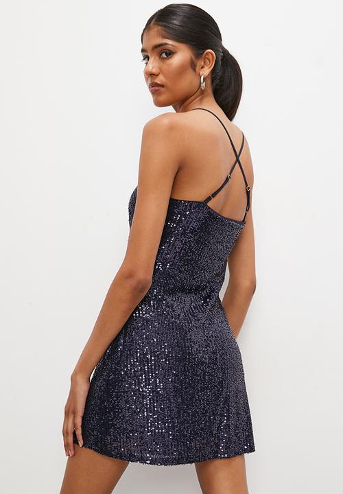 VELVET - Strappy cowl sequins mini dress - navy