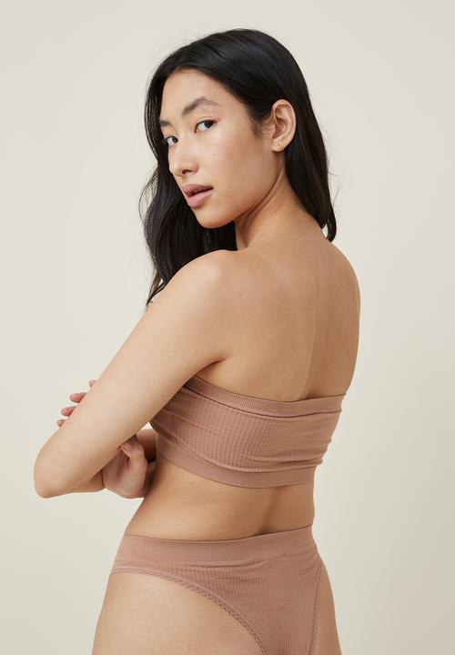 Cotton On - Seamless gathered padded bandeau - maple sugar pointelle