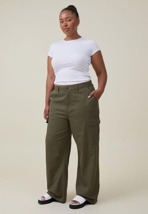 Cotton On - Curve bobbie cargo pant - soft olive