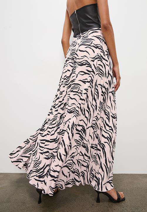 VELVET - Satin pleated maxi skirt - zebra print