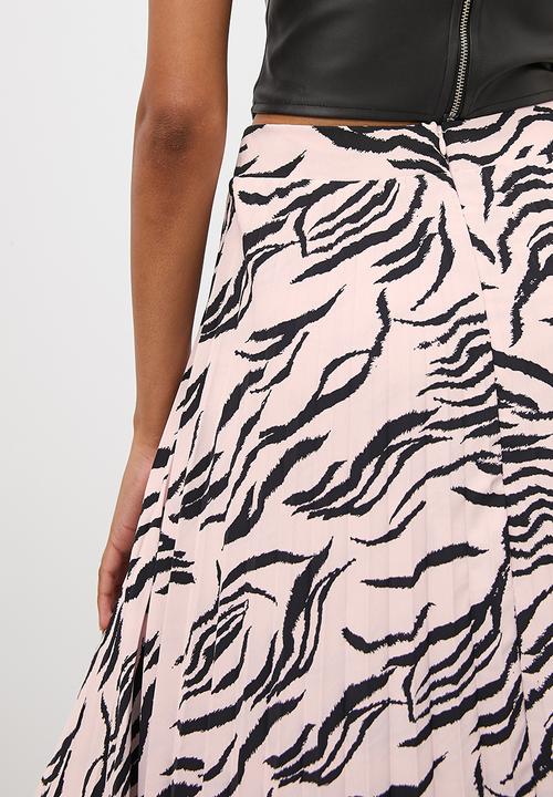 VELVET - Satin pleated maxi skirt - zebra print