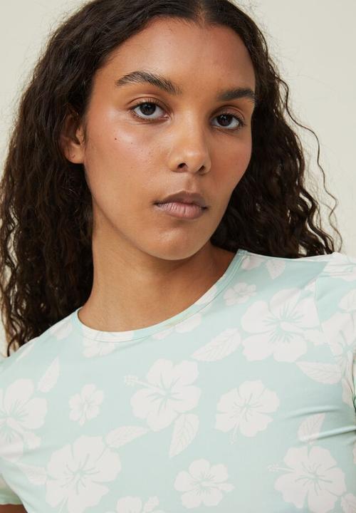 Cotton On - Drew crew neck short sleeve top - retro hibiscus mint