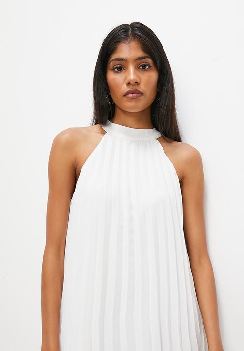 VELVET - Pleated halter mini trapeze dress with open back - ivory