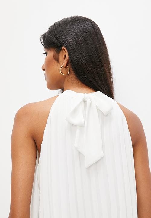 VELVET - Pleated halter mini trapeze dress with open back - ivory