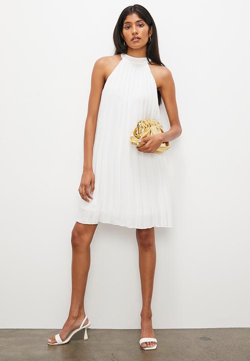 VELVET - Pleated halter mini trapeze dress with open back - ivory