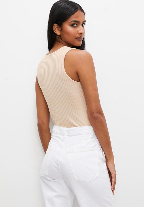 Superbalist - 2 Pack wide poly rib hi neck cutaway bodysuit - stone & milk