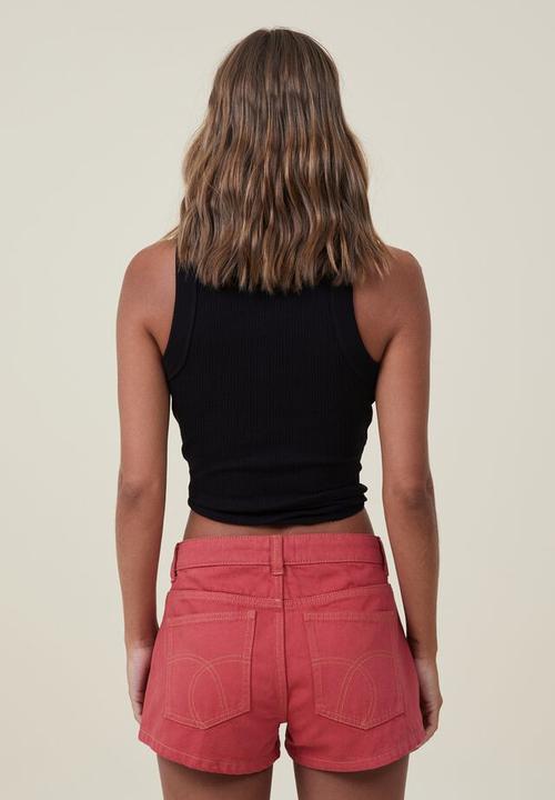 Cotton On - Low rise denim short - rust red