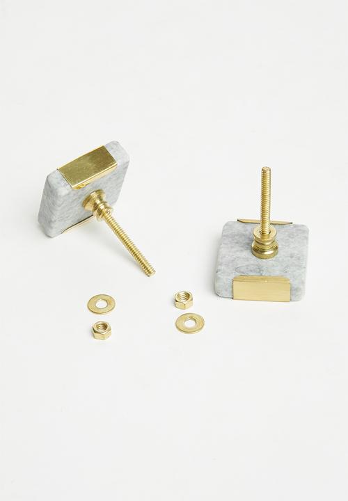 Sixth Floor - Marble knob set of 2 - grey & gold