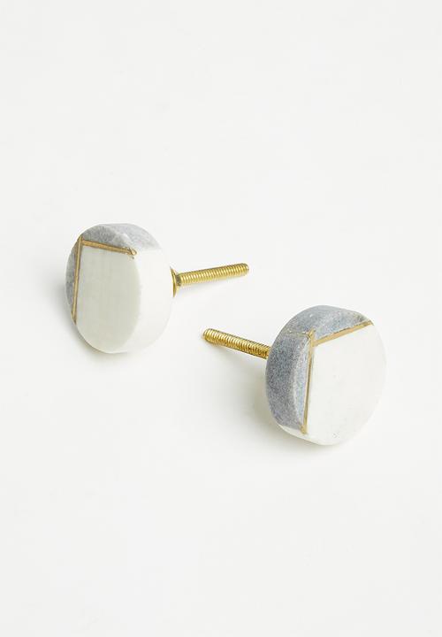 Sixth Floor - Marble knob set of 2 - grey & white