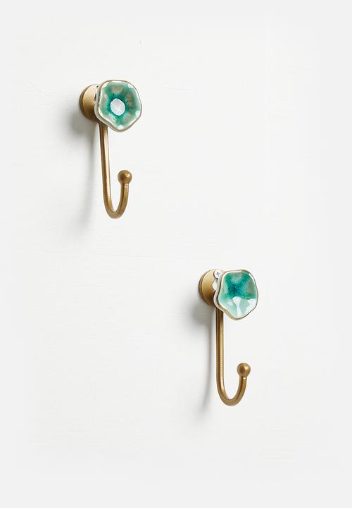 Sixth Floor - Ceramic hook set of 2 - blue & gold
