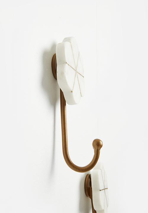 Sixth Floor - Flower marble hook set of 2 - white & gold