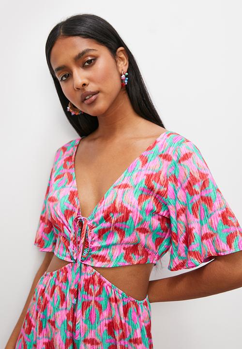 VELVET - Printed midi dress with cut out detail - multi 