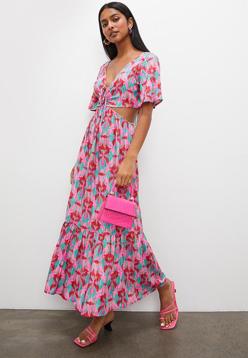VELVET - Printed midi dress with cut out detail - multi 