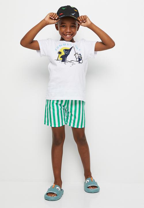 Pop Candy - Stripe board shorts - green & white 