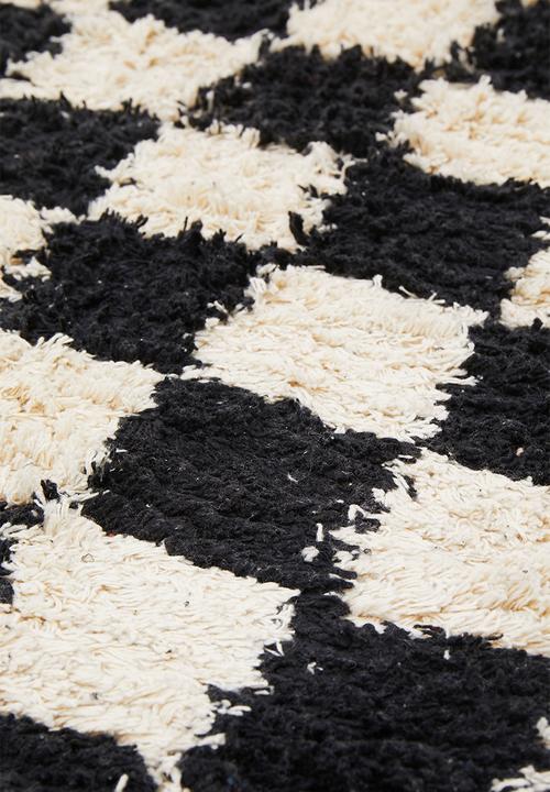 Sixth Floor - Checkered cotton tufted runner - black & cream