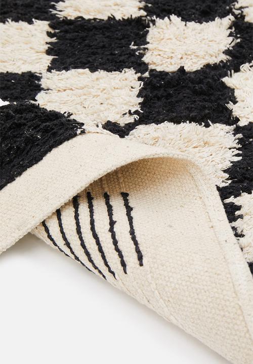 Sixth Floor - Checkered cotton tufted runner - black & cream