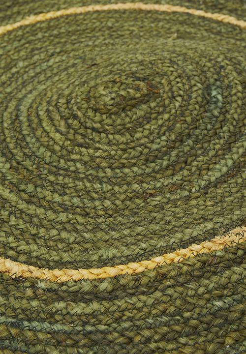 Sixth Floor - Striped round jute rug - green