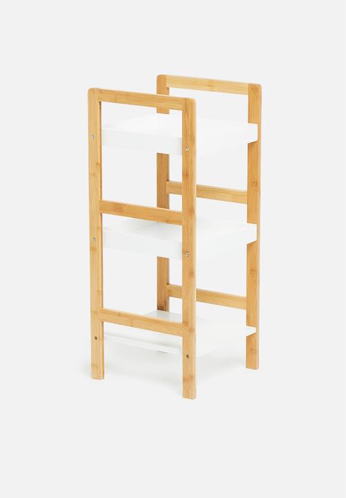 Bathroom Solutions - Square bamboo bathroom rack - white & natural