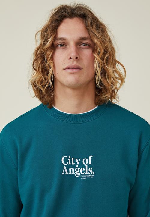 Cotton On - Graphic crew fleece - emerald/city of angels