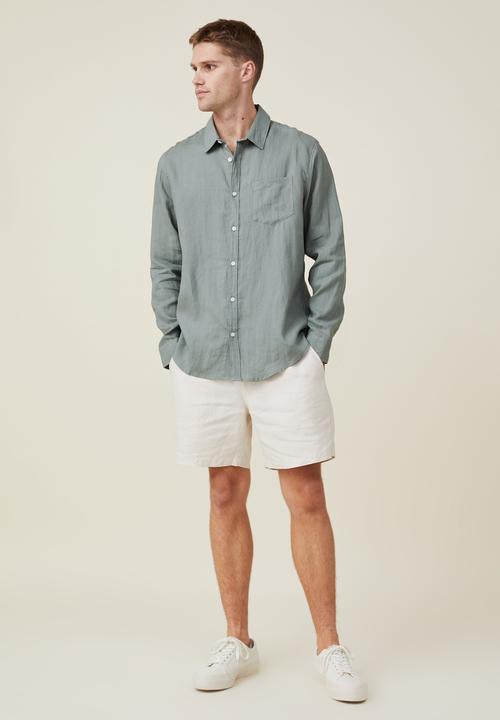 Cotton On - Linen long sleeve shirt - moss