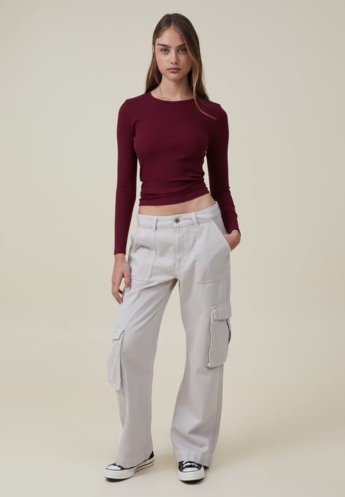 Cotton On - The one organic rib crew long sleeve top - sangria