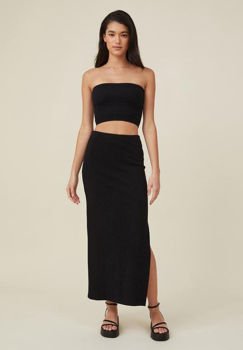 Cotton On - Rib split maxi skirt - black