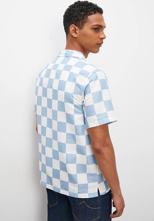 STYLE REPUBLIC - Checkerboard short sleeve revere collar shirt - white & blue